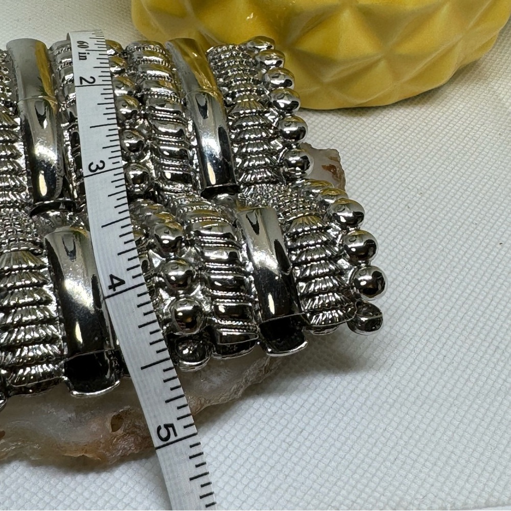 Statement Silvertone Panel Stretch Bracelet - image 3
